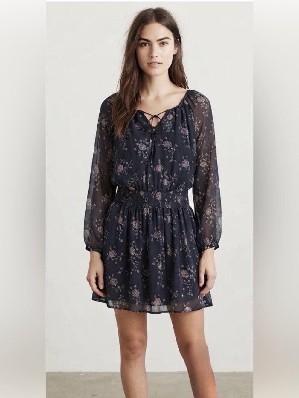 Abercrombie & Fitch Navy Floral Tie-Front Sheer Mini Dress